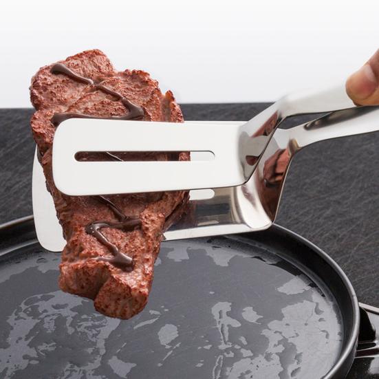 Stainless Steel Food Clip Hollow Long Anti-slip Handle Anti-scald Multifunctional Steak Meat Fish Frying Barbecue Serving Clamp Tong Spatula