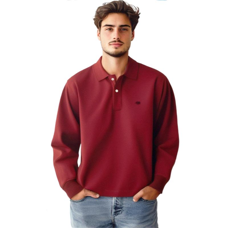 Men's Long Sleeve Polo Shirts Casual Work Pullover Shirts Moisture Wicking Lightweight Golf Shirts Loose-Fit Button Down Collared Tee Shirt for Men