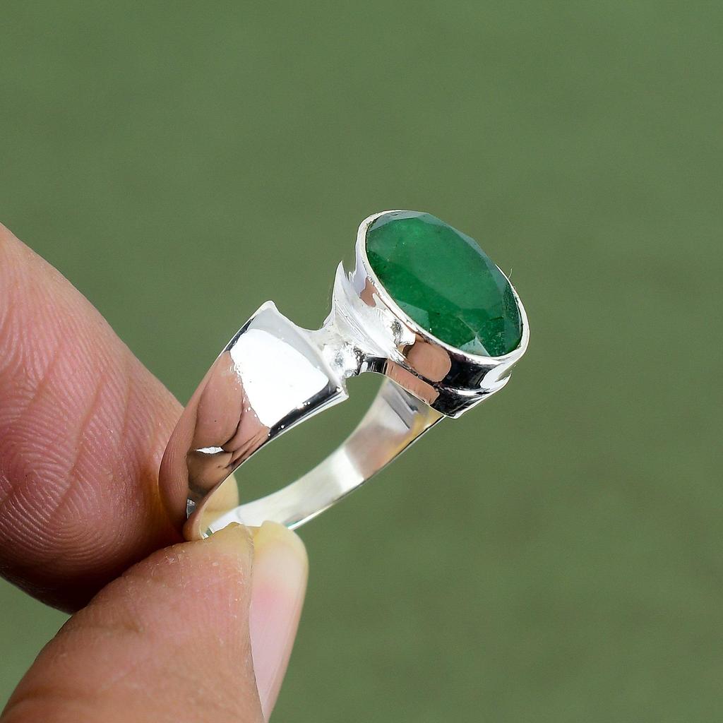 Кольцо с фасетчатым замбийским изумрудом Кольцо из стерлингового серебра 925 пробы Бижутерия в стиле бохо Уникальное кольцо с драгоценным камнем Ручное изготовление Кольцо для подарков Доступно в размерах