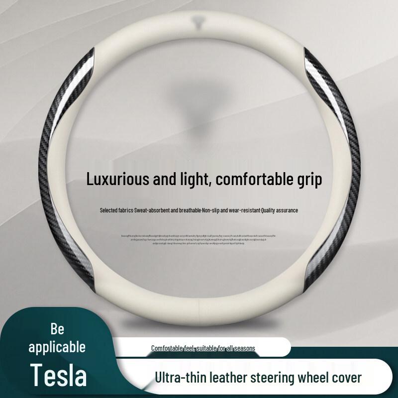 Genuine Leather Steering Wheel Cover for Tesla Model 3, Model Y, Model X - Universal Fit for All Seasons