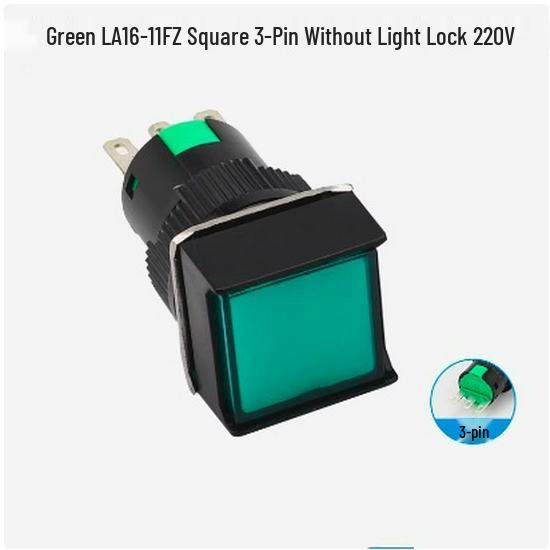 Square Button Switch, LA16-11FZ, 16mm, 3/5-Pin, 12V/24V, Self-Reset/Locking, with Light