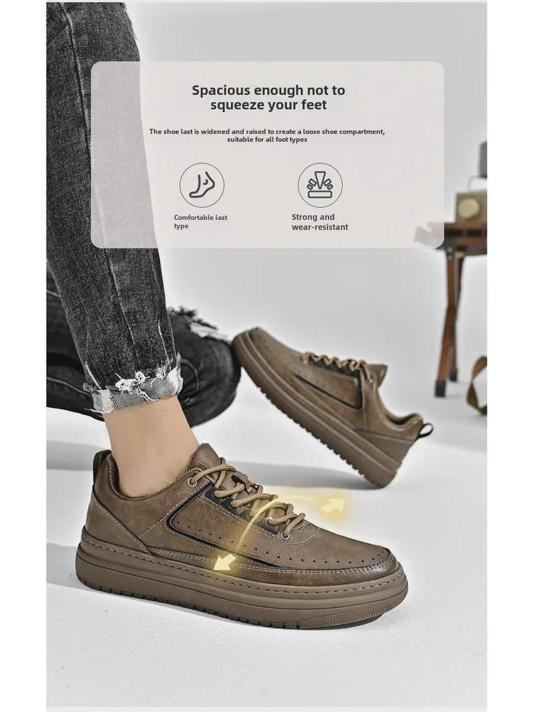 Мужские кроссовки на шнуровке из натуральной кожи с нескользящей подошвой 2024 года