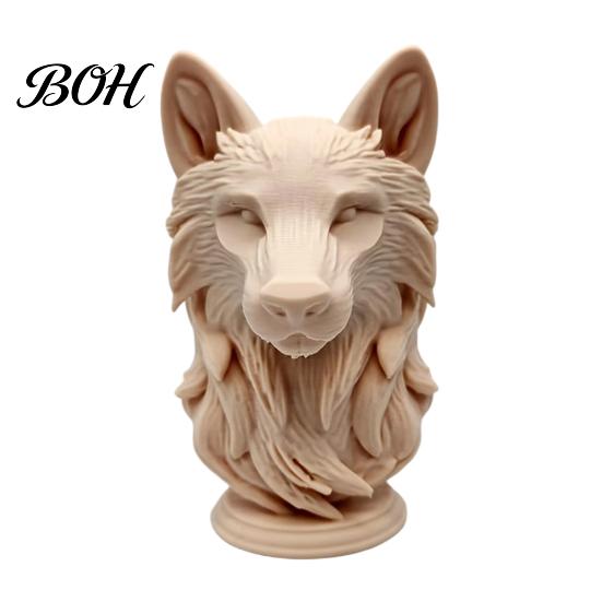Wolf Head Statue with Round Base 3D Printed Figurine, Realistic Decor Base, Wild Animal Sculpture for Home Office Bookshelf Art Piece