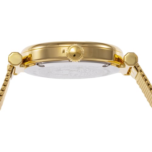 Versace Новые женские часы, 35 мм, Серебристый циферблат, Нержавеющая сталь, Сапфировое стекло, Кварцевый механизм, Сделано в Швейцарии, Женские, VE1CA0623, Золото