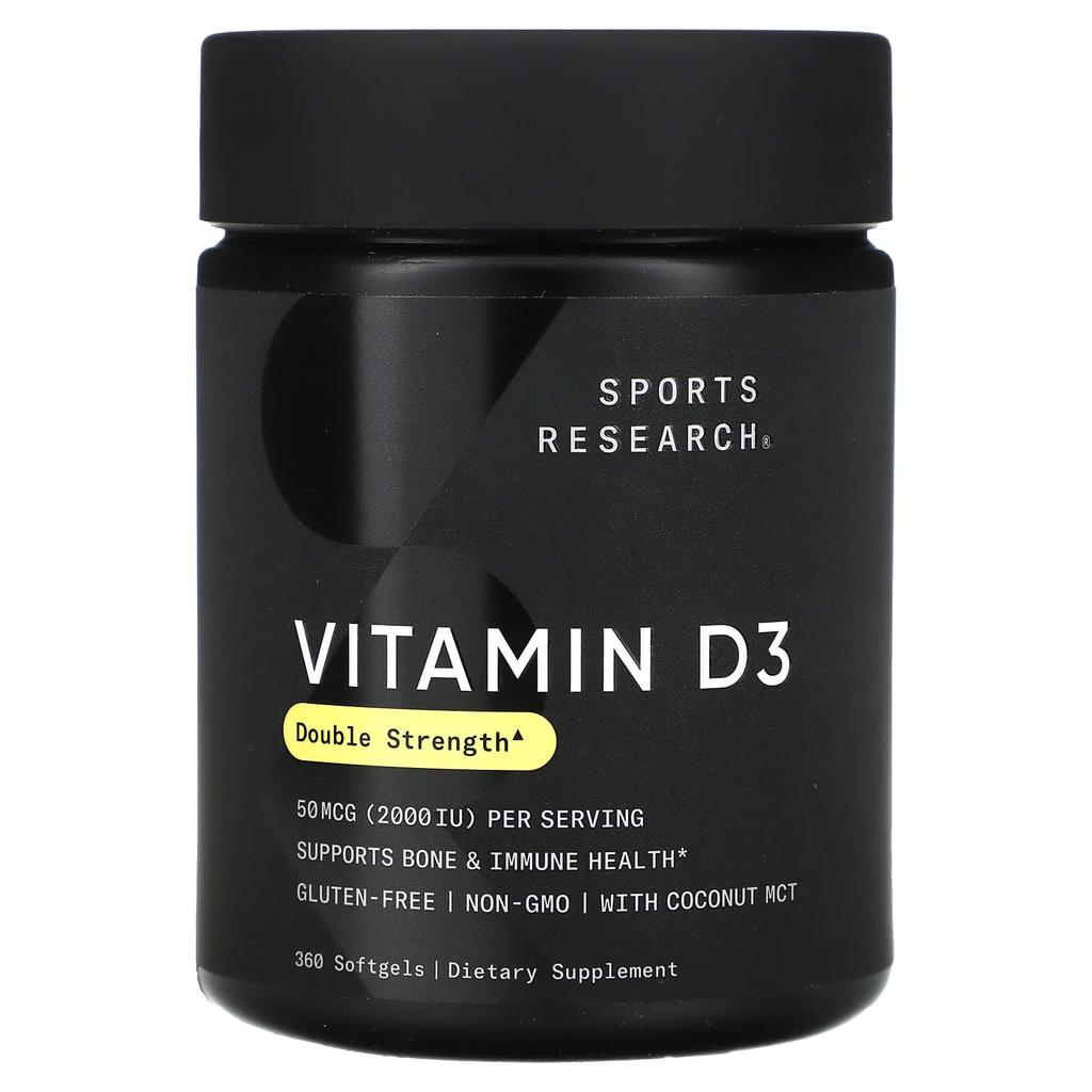 Sports Research Vitamin D3, Double Strength, 50mcg (2,000IU), 360 Softgels