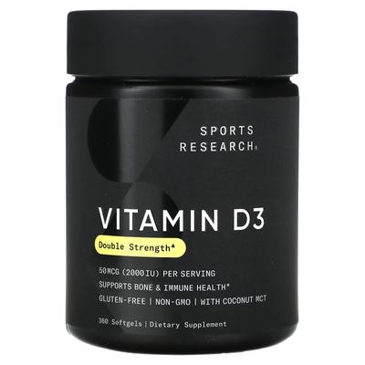 Sports Research, Витамин D3, Двойная дозировка, 50 мкг (2000МЕ), 360 мягких капсул