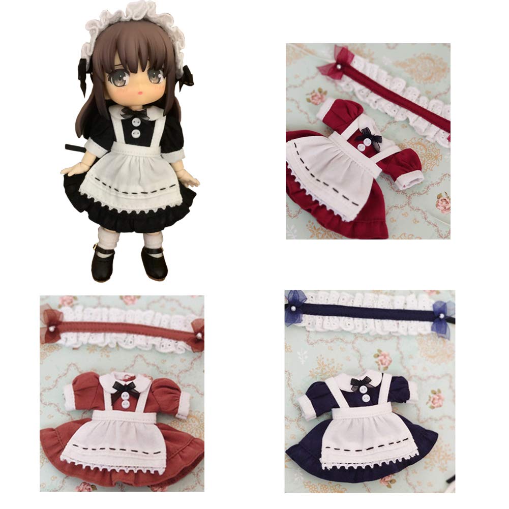 rakulifey Obitsu 11 Costume One Piece Obitsu 11 Clothes Maid Clothes with Hair Ornament for Obitsu Doll 11cm 4 Colors (Light Wine)