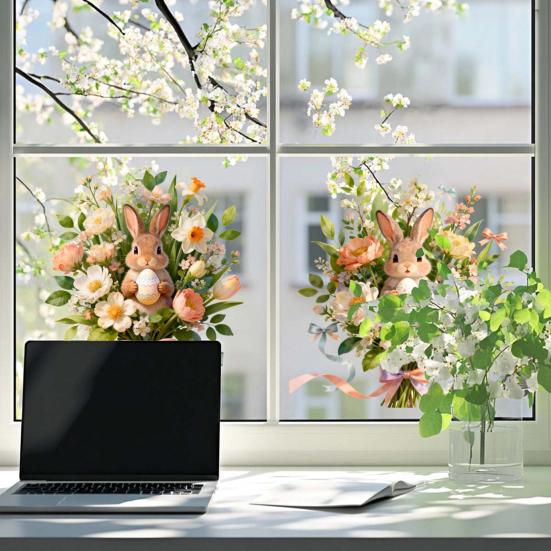 Easter Window Clings Cute Bunny Egg Window Stickers for Glass Windows Double Sided Reusable PVC Decals for Spring Party Home Classroom Decoration