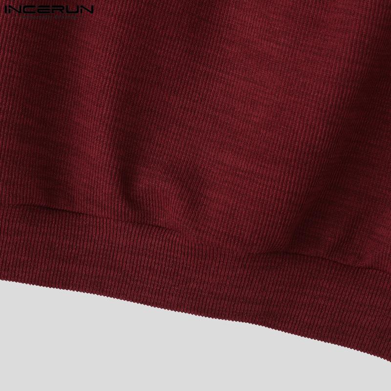 INCERUN Autumn Pullovers Men Stand Neck Long Sleeve Texture Rib Knitted Casual Tops