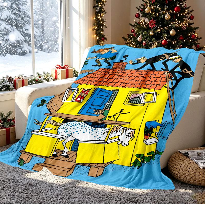 Pippi Longstocking Pattern Blanket for Home Decoration, Bed, Sofa, Car Travel, Camping, Suitable for All Seasons, Birthday Christmas Gift