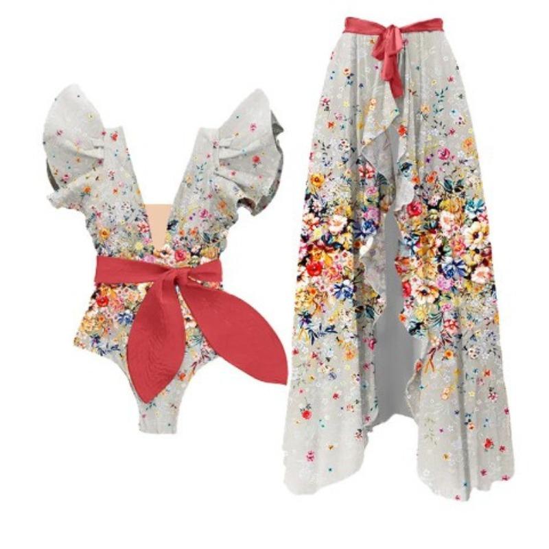 Новый женский цельный купальник с принтом банта, сетчатая юбка, купальник