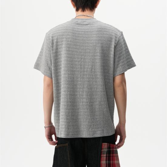 Мужская футболка с круглым вырезом и коротким рукавом, с 3D-полосатым жаккардовым узором, однотонная свободная летняя повседневная футболка