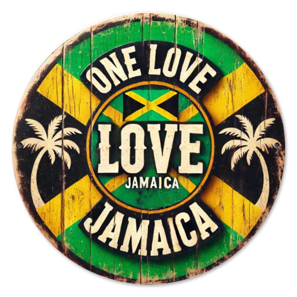 Vintage Jamaica Love Metal Sign Rustic Green Yellow One Love with Palm Trees Home Garden Wall Decor Jamaican Gift