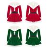 Girls Velvet Dance Dress One Piece Stand Collar Long Sleeves Pompoms Adorned Bodysuit Performance Wear