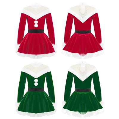 Бархатное танцевальное платье для девочек, цельное, со стойкой, длинными рукавами, украшенное помпонами, боди для выступлений