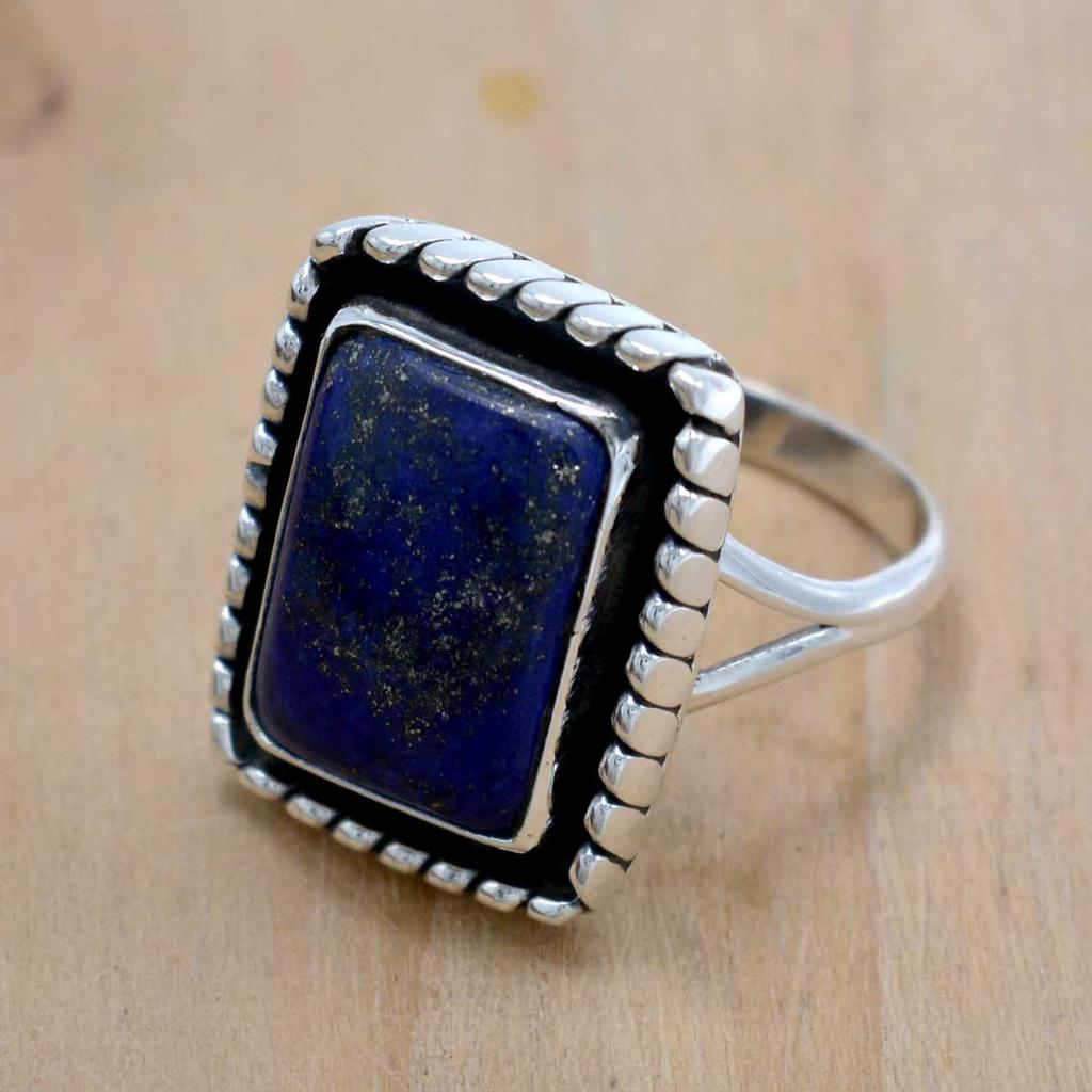 Кольцо из стерлингового серебра 925 пробы с лазуритом, кольцо ручной работы с натуральным драгоценным камнем