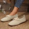 2024 Spring New Womens Round Toe Flats Casual Lace Up Women Shoes Solid Color Mesh Shallow Mouth Slip-On Mocasines Large Size