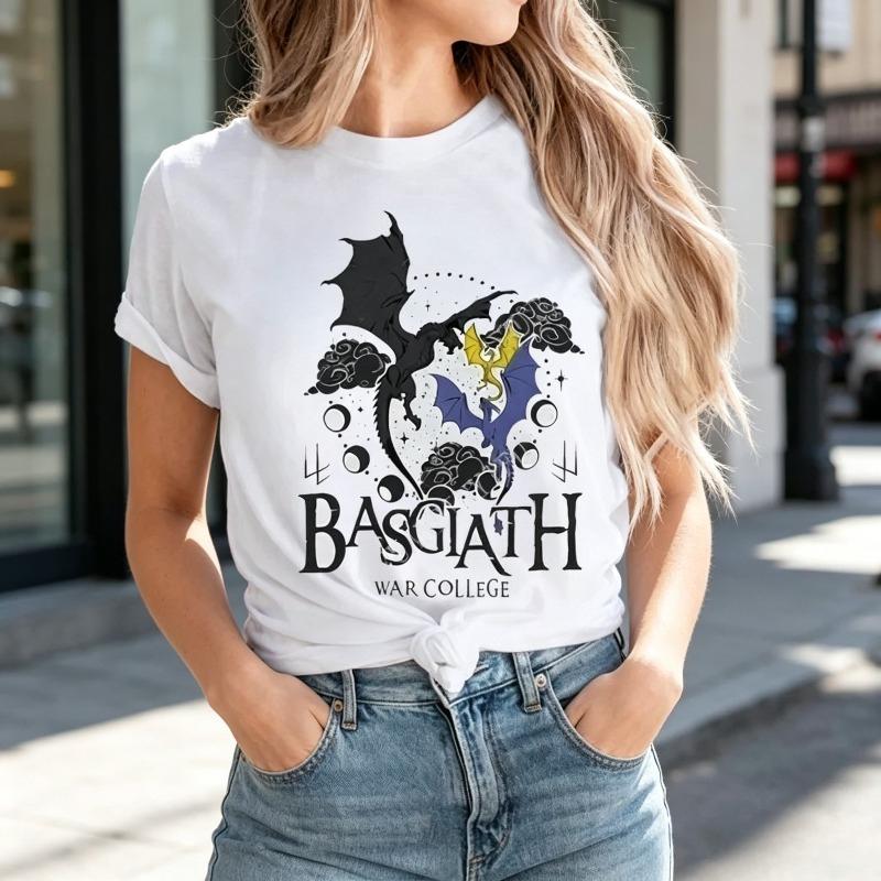 Fourth Wing Basgiath War College Dragon Rider T Shirt Unisex Unisex Fantasy Book Lover Graphic Tee Casual Short Sleeve Tops Cotton