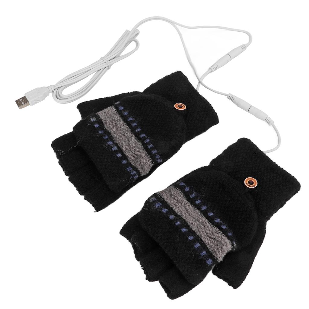 1 пара USB нагреваемых перчаток вязаные без пальцев грелки для рук электрические согревающие перчатки для мужчин для печати спорта улицы черный