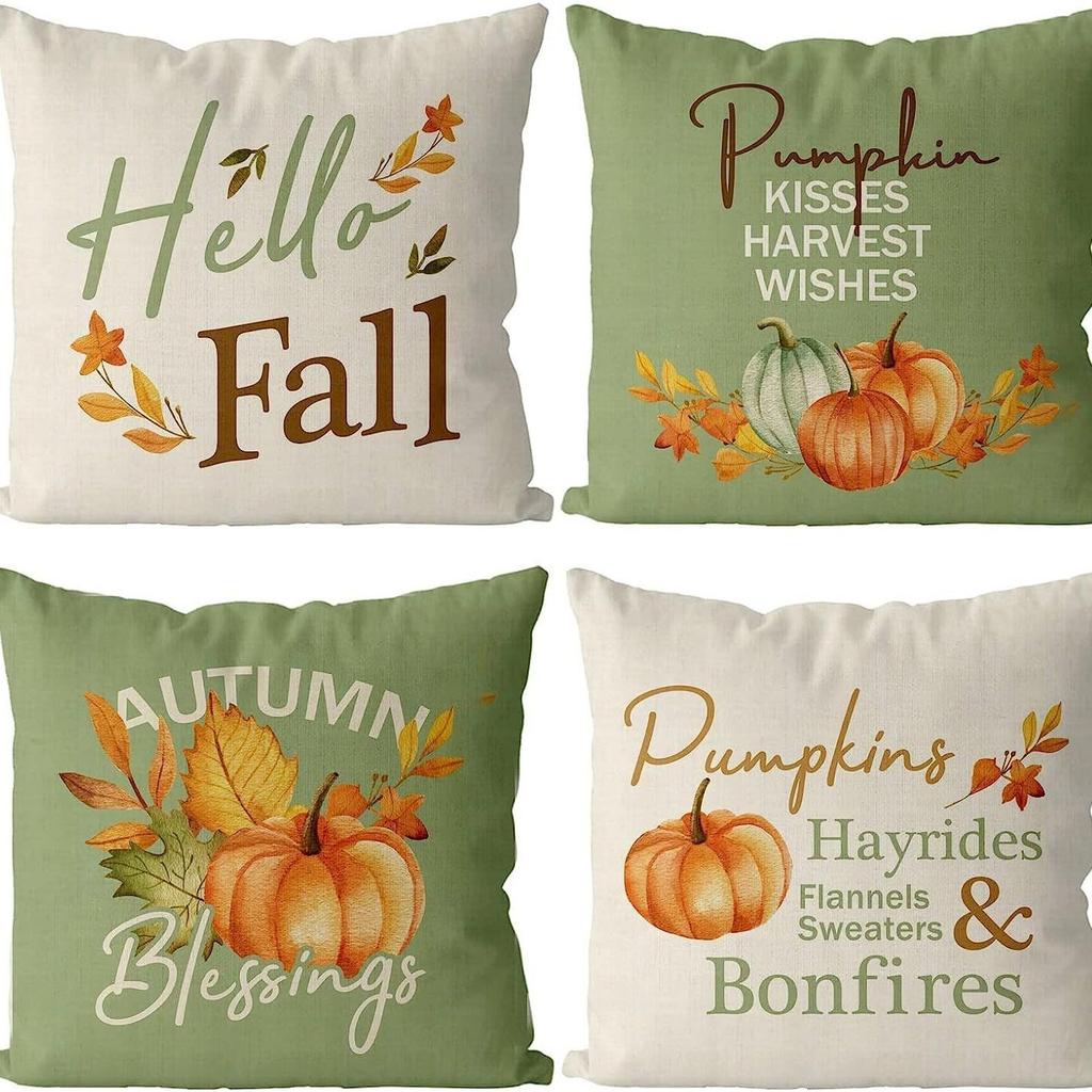 Various Harvest Festival Pumpkin Combination Pillow Covers Set of Four Thanksgiving Decorative Pillow Cushion Covers