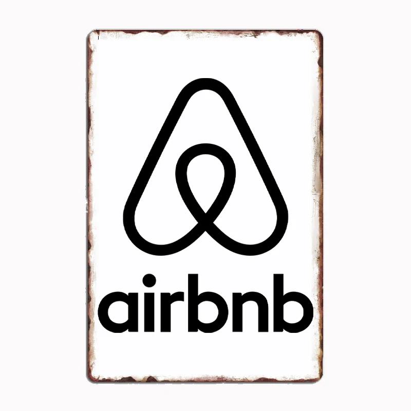 Mfoever Винтажная металлическая табличка с логотипом Airbnb, плакат, декор стены, кинотеатр, гостиная, фреска, забавная жестяная вывеска, кухня, спальня, кафе, бар, паб, гостиная
