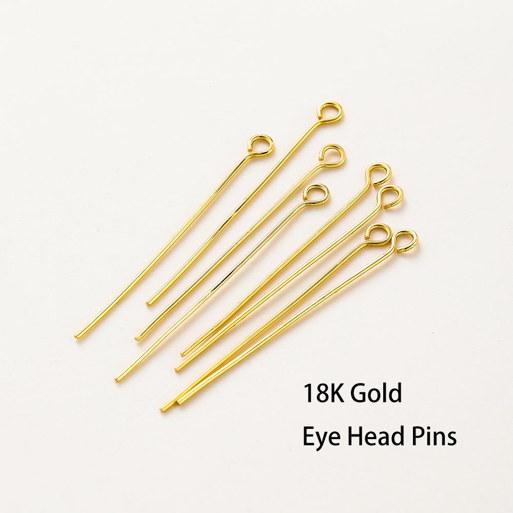 100 шт. штифты с шариковым наконечником 14K 18K с золотым покрытием, 16-50 мм, для изготовления украшений своими руками, фурнитура, латунь, металлические штифты с плоской головкой, штифты с ушком, расходные материалы