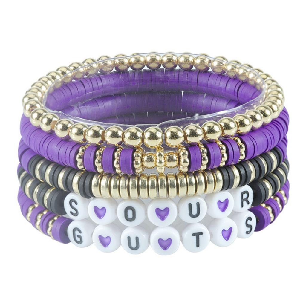 Multi-layer Color Soft Pottery Bracelet Elastic Color Letter Beaded Bracelet Set