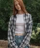 LOSSYROW Oversized Checkered Shirt Blue