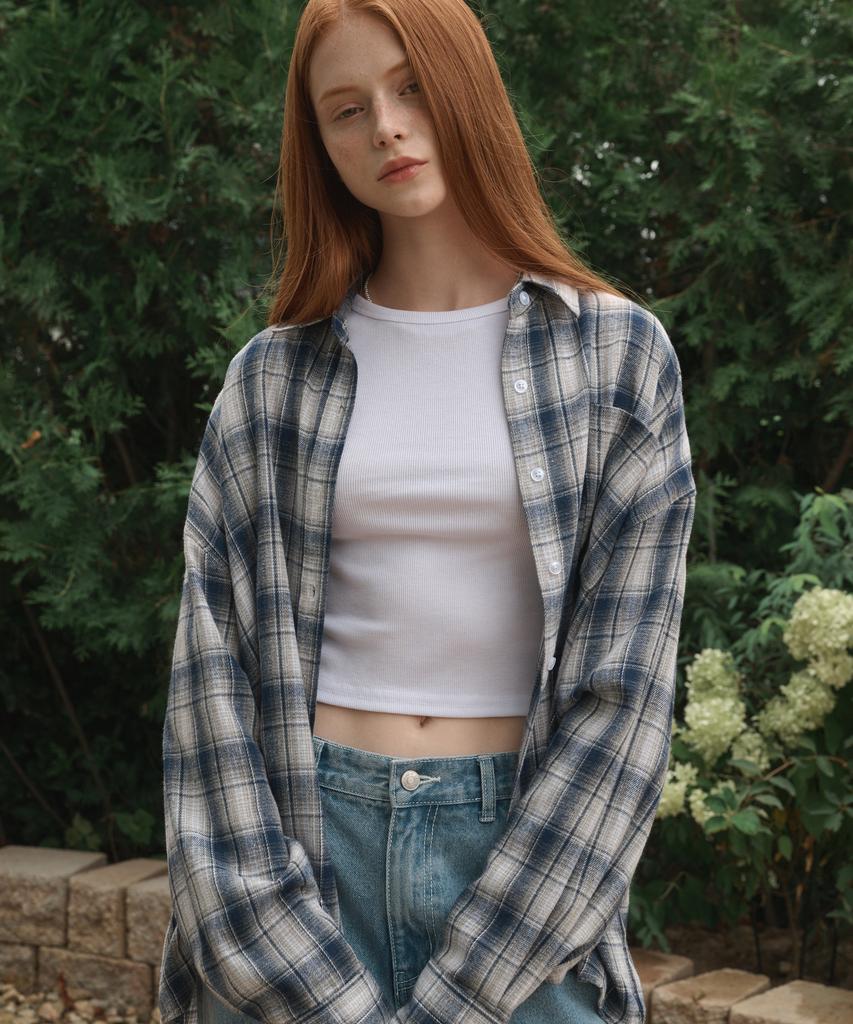 LOSSYROW Oversized Checkered Shirt Blue