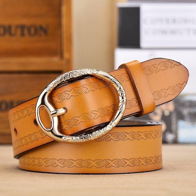 Leather Genuine Womens Belt Antique Alloy Buckle Style Dresses Pants Decoration