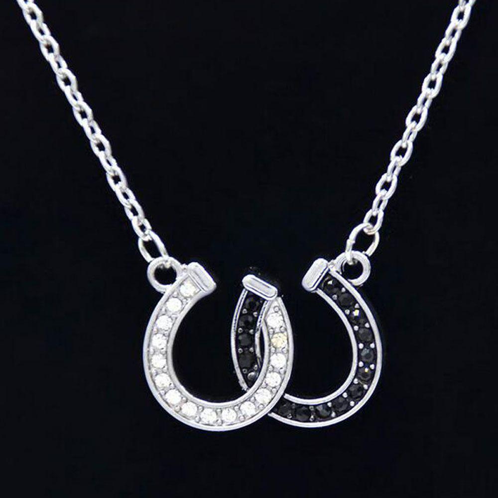 1X Fashion Jewelry Zinc Zinc Alloy Chain Women Lady Necklace Double Horse Hoof Pendant