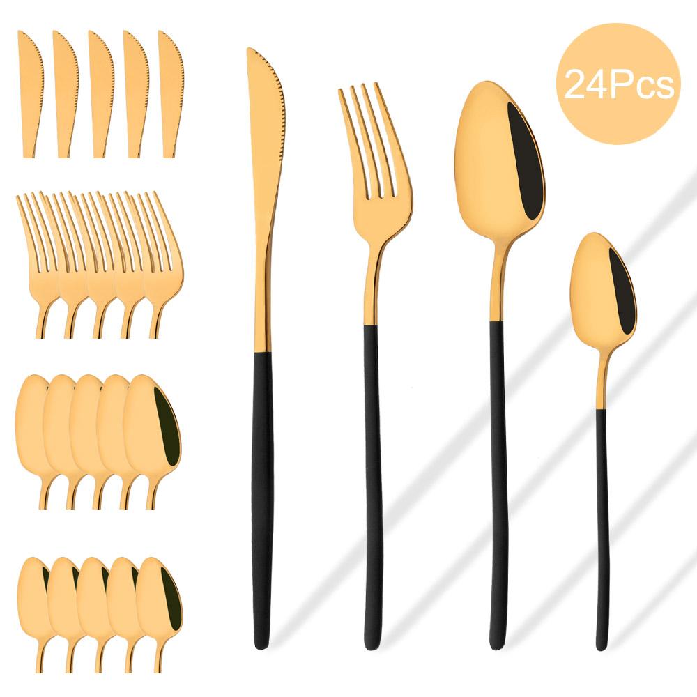 Набор столовых приборов Western, 24 предмета, столовая посуда из нержавеющей стали, черная серебряная ложка, вилка, нож, столовый набор, домашние столовые приборы