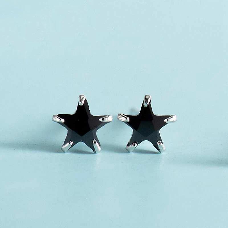 Ruifan Small Star Black Cubic Zircon Stud Earrings for Women Silver 925 Trendy Lady Jewelry New Official-website