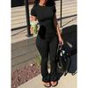 DICFY Women's Fashion Casual Summer Spring Short Sleeve O-Neck Pants Suits