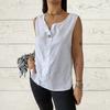 Women Vest Sleeveless Button Decoration Casual Tank Tops Solid Color Cotton Linen Lightweight