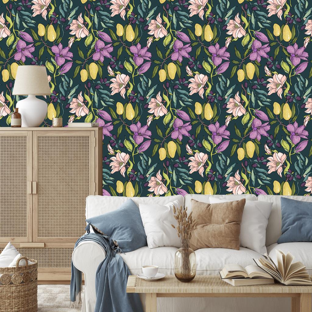 Wallpaper Flowers with Fruits for Living Room and Bedroom 50x1000