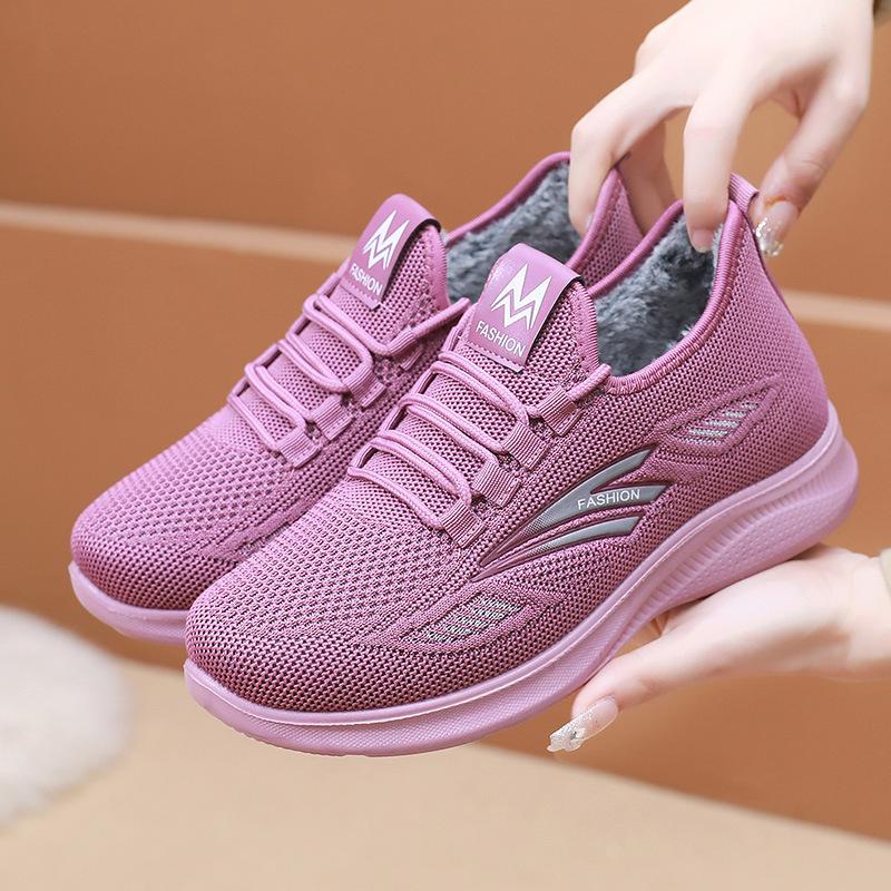 Женские зимние теплые легкие кроссовки на меховой подкладке. Нескользящая дышащая спортивная обувь на открытом воздухе. Повседневные женские кроссовки на утолщенной флисовой подкладке на шнуровке.