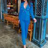 2 Pcs/Set Lady Formal Coat Pants Set Long Sleeves Solid Color Lapel
