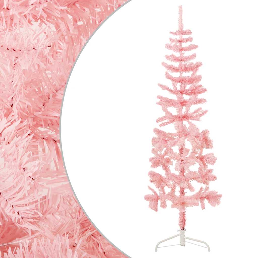 Artificial Half Christmas Tree with Stand Slim Pink 180 cm