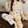 Color polka dot pajamas women's long-sleeved trousers spring and autumn cloud cotton suit casual cardigan simple loungewear