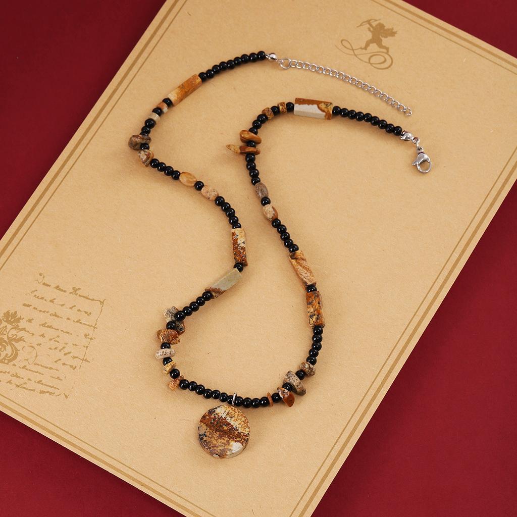 Ретро этнический стиль кофейного цвета ожерелье из бисера, Guochao древний стиль легкая роскошь рисовые бусины любовь бамбук ключичная цепочка