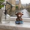 Farmhouse Style Figurines Yoga Highland Cow Resin Figurine, Overalls Statues, Waterproof Healing Atmosphere Decor Garden Ornament for Indoor