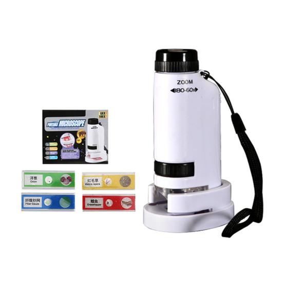 Детский игрушечный микроскоп со светодиодной подсветкой 60-180X, биологический микроскоп для малышей, портативный ручной мини-скоп, образовательный научный эксперимент, игрушечный микроскоп