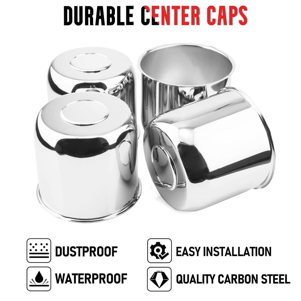 Rhinotuning 4.88" Push-Thru Wheel Center Caps, Chrome Silver, for Truck Wheel Rims and Trailers, 4 Pieces