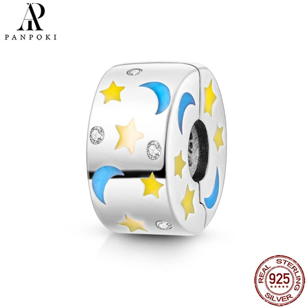 PANPOKI SS925 Sterling Silver Fixed Clip Stopper Beads Fit Bracelets Necklace NEW Luxury Women Gift DIY Jewelry Making