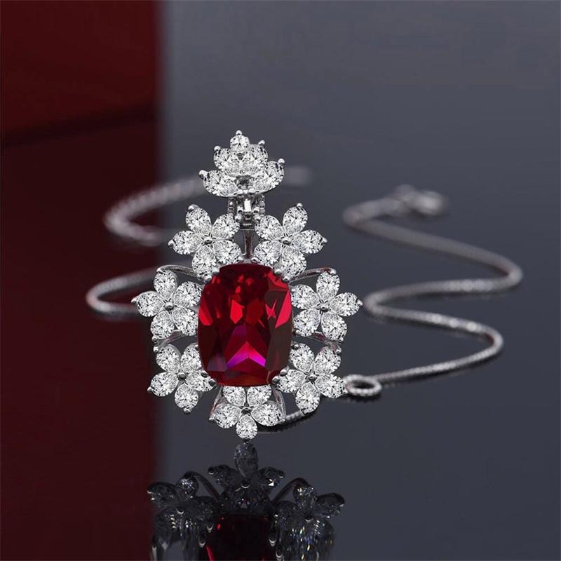 CAOSHI Delicate Women Dancing Party Pendant Necklace Newly Designed Necklace with Flower Shape Red/White Cubic Zirconia Jewelry