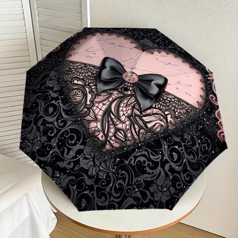 1pc Pink Bow Lace Heart Umbrella with Plastic Handle,Suitable for All Seasons Home Travel Outdoor UmbrellaDD125