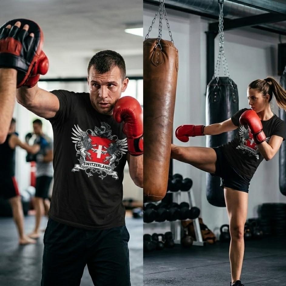 Switzerland Swiss Tshirt MMA Boxing Muay Thai National Flag Badge Training Print 3D Short Sleeve Unisex Women Men Quick Dry Fitness Gym Sport Casual