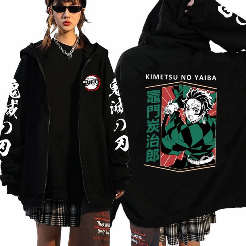 Аниме Demon Slayer толстовки на молнии Kamado Nezuko и Kamado Tanjirou принт Мужчины Женщины Harajuku толстовка куртка на молнии пальто