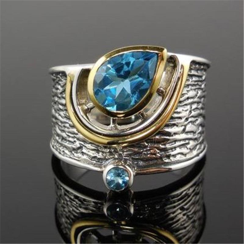 Accessories, Creative Ethnic Style With Blue Rhinestone Zircon Ring, Fashionable Women'S Ring